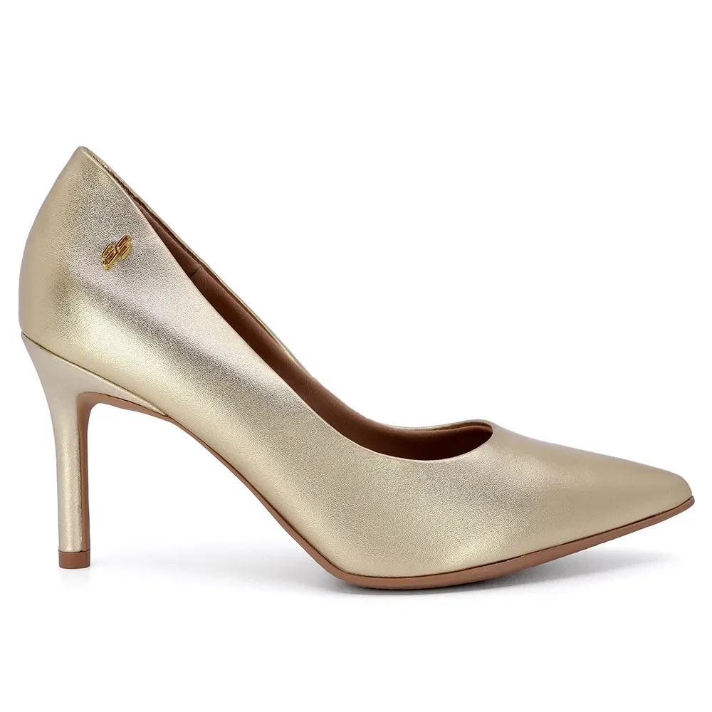 Scarpin Bico Fino Couro Metalizado Dourado — imagem 1