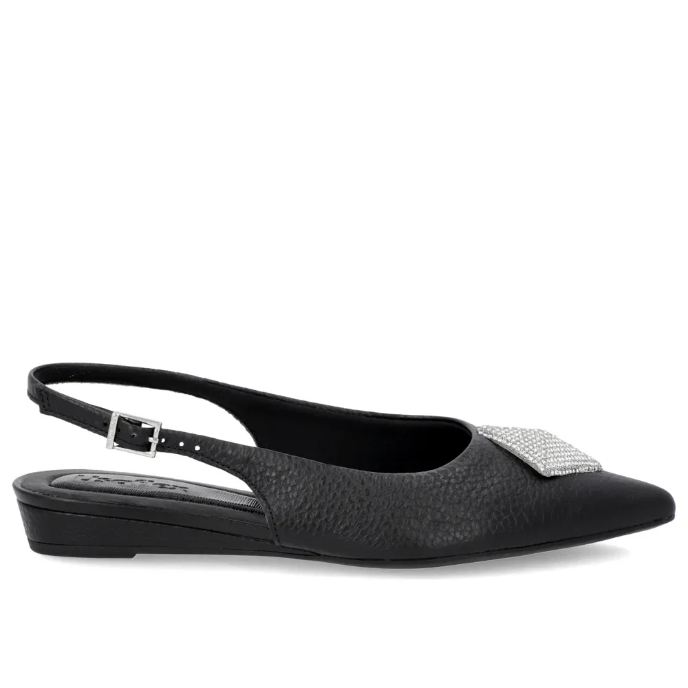 Slingback Preto Salto Anabela Couro Enfeite Brilho — imagem 1