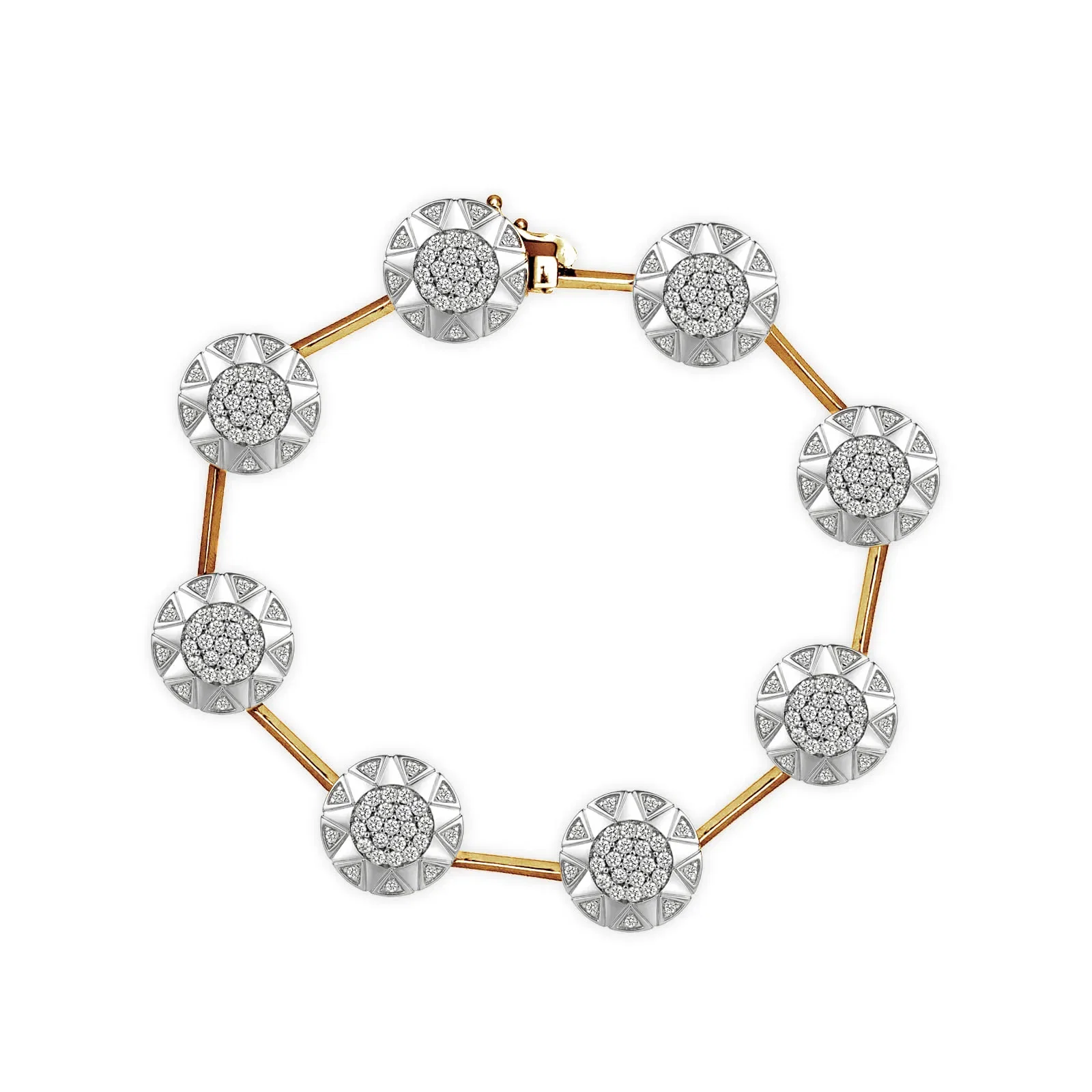 Pulseira Soleil em Ouro Amarelo 18k com Banho de Ródio Branco e Diamantes, 1,88ct