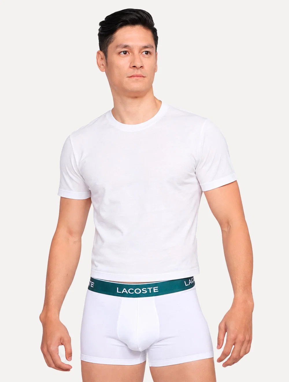 Cueca Lacoste Masculina Trunk Boxer Lettered Waist Branca 1UN