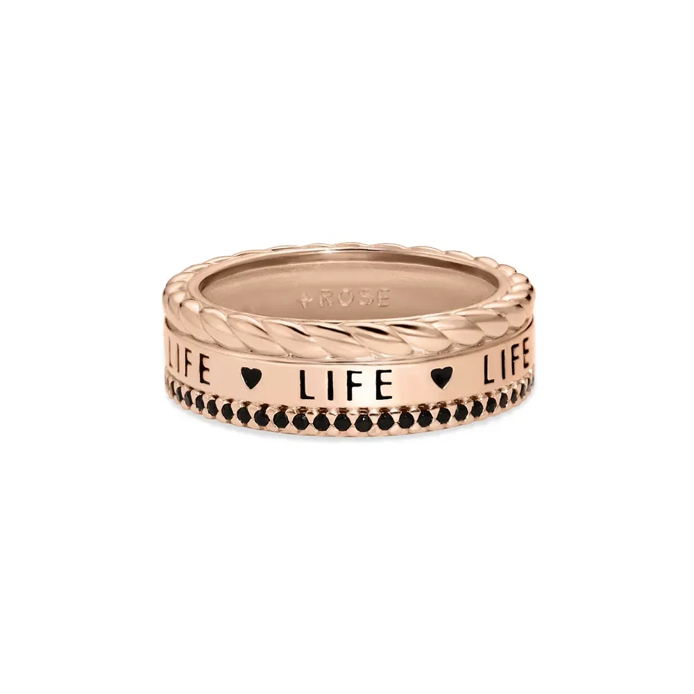 Anel Lifemania Triplo Twist em Liga Rosé com Banho de Ouro Rosé 18k e Pedras Pretas — imagem 1