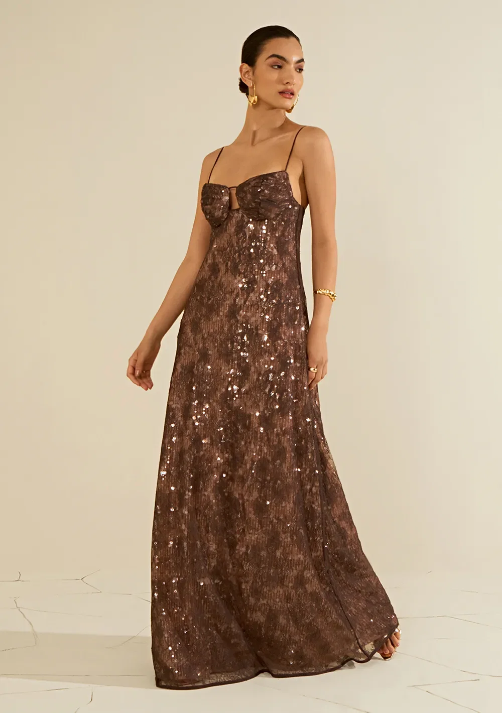 Vestido Longo Aragonita Marrom