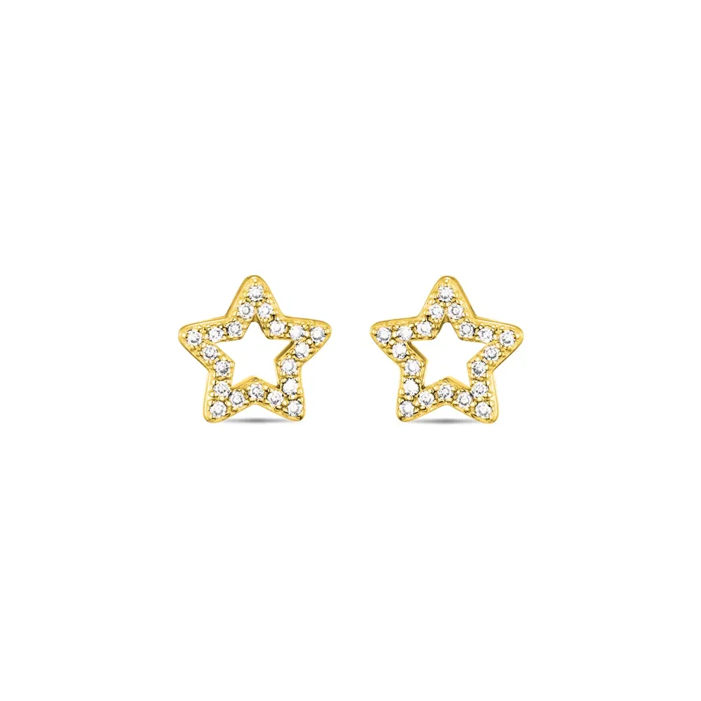 Brinco Life Estrela Prata Banho em Ouro Amarelo Cravejado