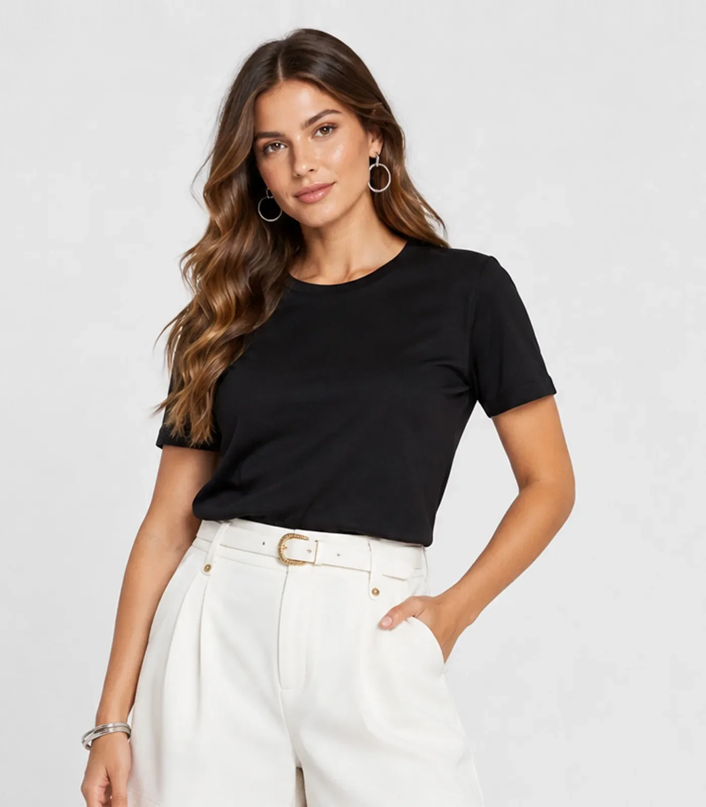 Camiseta Feminina Manga Curta Básica Infinita Cor Cinza