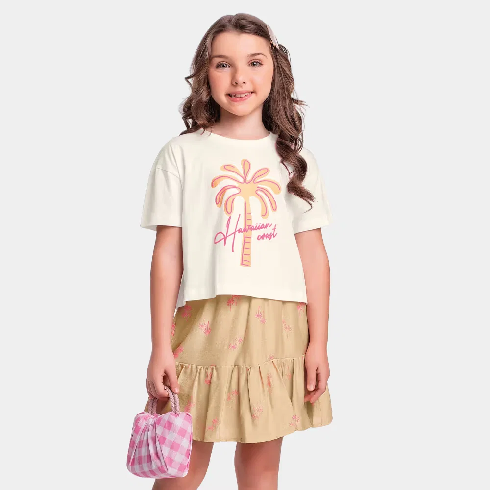 Conjunto blusa e short-saia de coqueiros