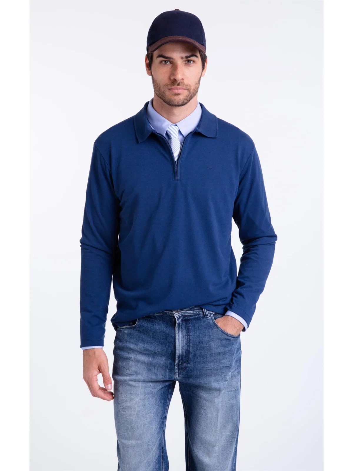 Polo Piquet Zipper Easa Ml Dark Navy