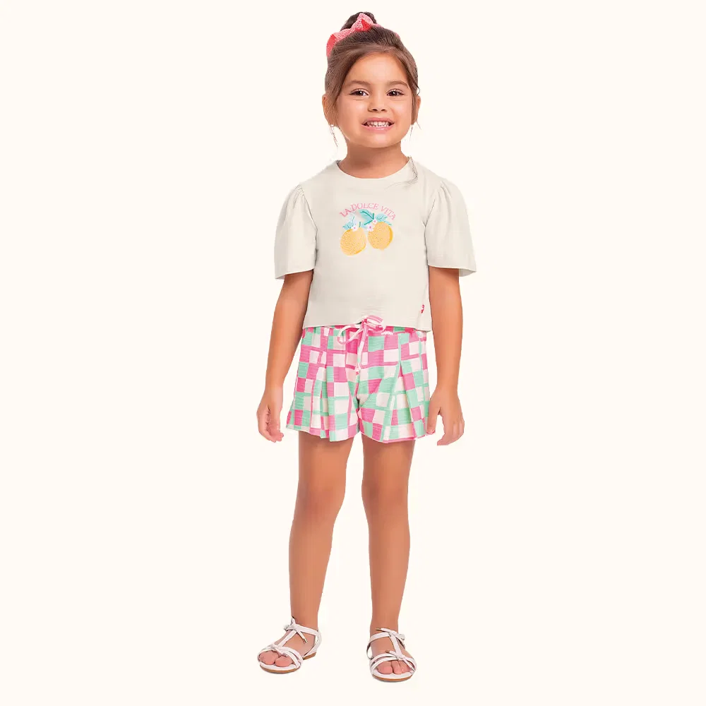 Conjunto blusa e short em malha florence limonada