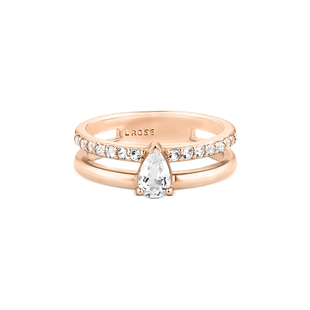 Anel Life Luna Duplo em Liga Rosé com Banho de Ouro Rosé 18k e Topázios Incolores