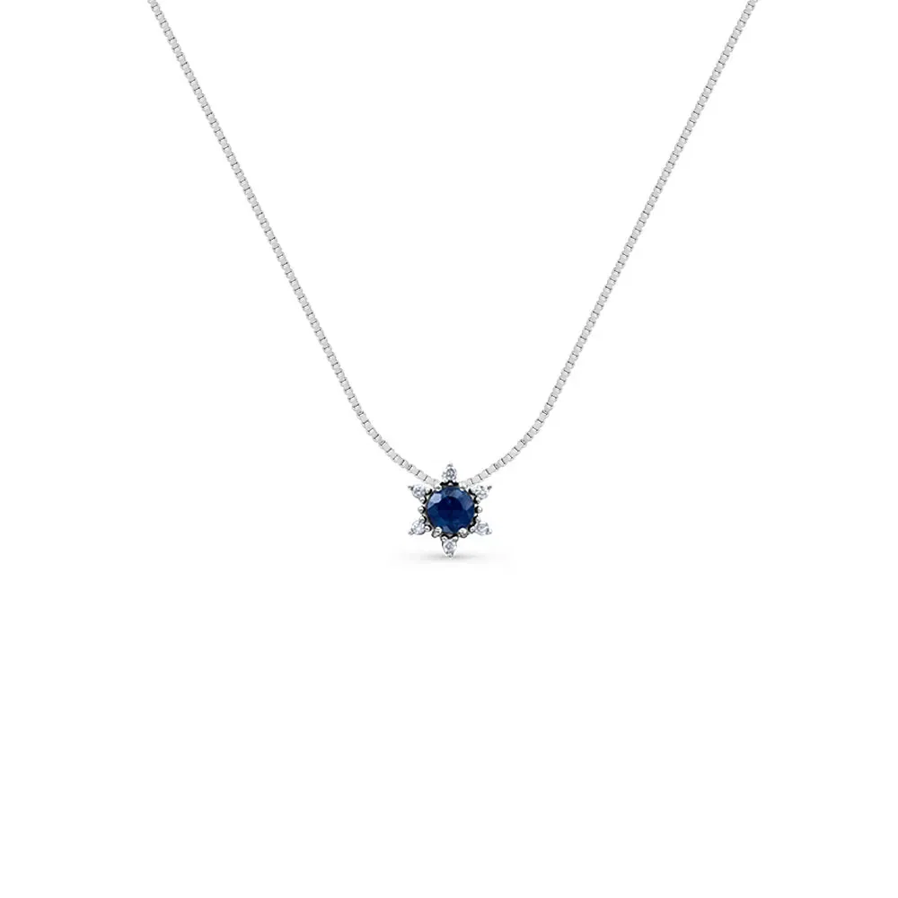 Pingente Dengosa em Ouro Branco 18k com Safira Azul e Diamantes, 8mm — imagem 1
