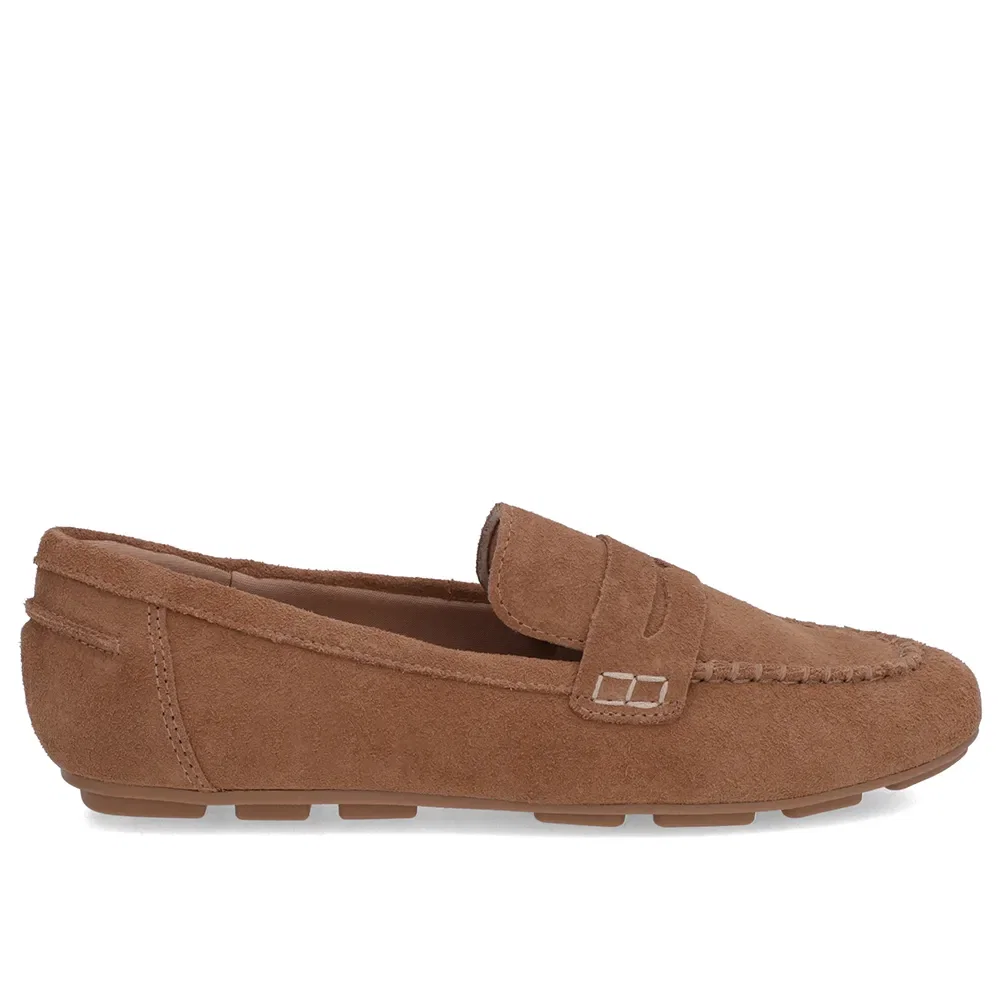 Loafer Marrom Couro Camurça Costuras