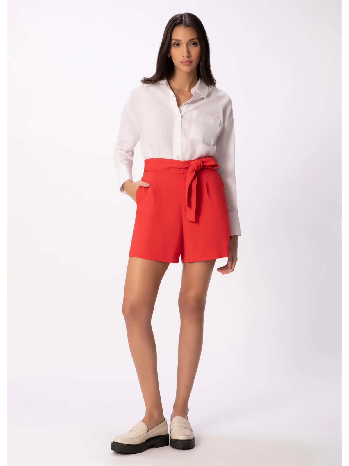 Bermuda Alfaiataria Creponada Vermelho