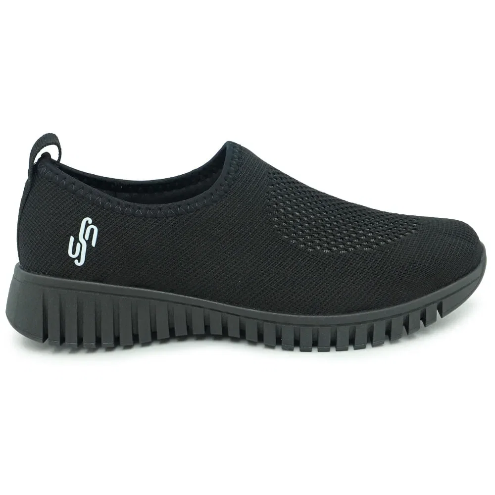 Tênis Slip On Todo Preto Tricot Detalhes