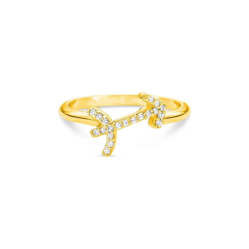 Anel Life Signo Sagitário em Prata 925 com Banho de Ouro Amarelo 18k e Pedras Incolores — imagem 1