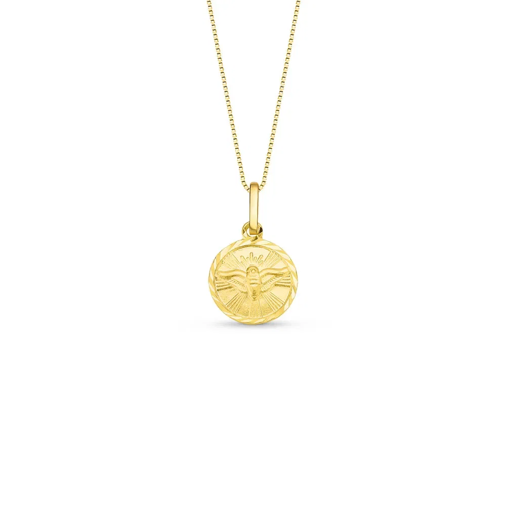 Pingente Medalha Divino Espírito Santo em Ouro Amarelo 18k, 14mm — imagem 1
