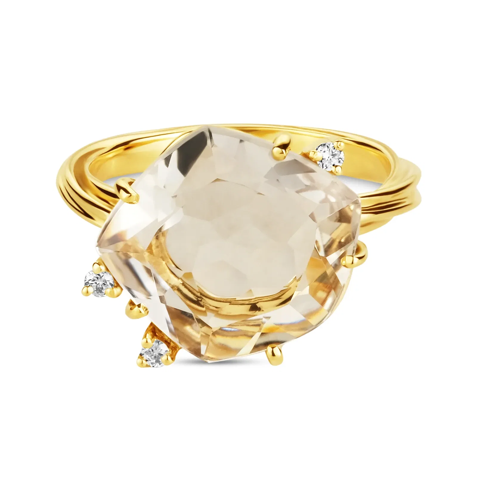 Anel Fluora em Ouro Amarelo 18k com Prasiolita e Diamantes — imagem 1