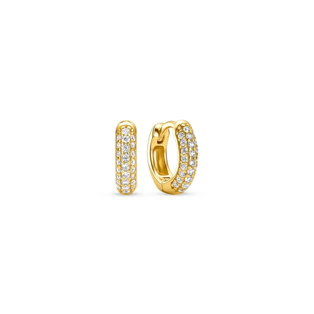Argola Life Essential em Prata 925 com Banho de Ouro Amarelo 18k e Pedras Incolores, 8mm