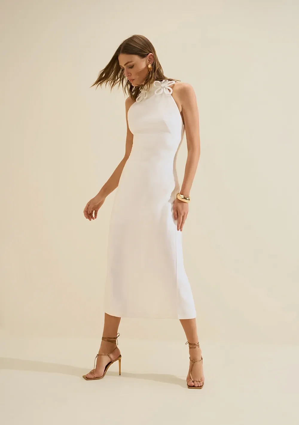Vestido Gola Alta Origem Off White