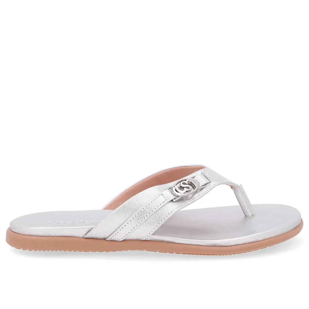 Chinelo Tira Couro Prata Monograma