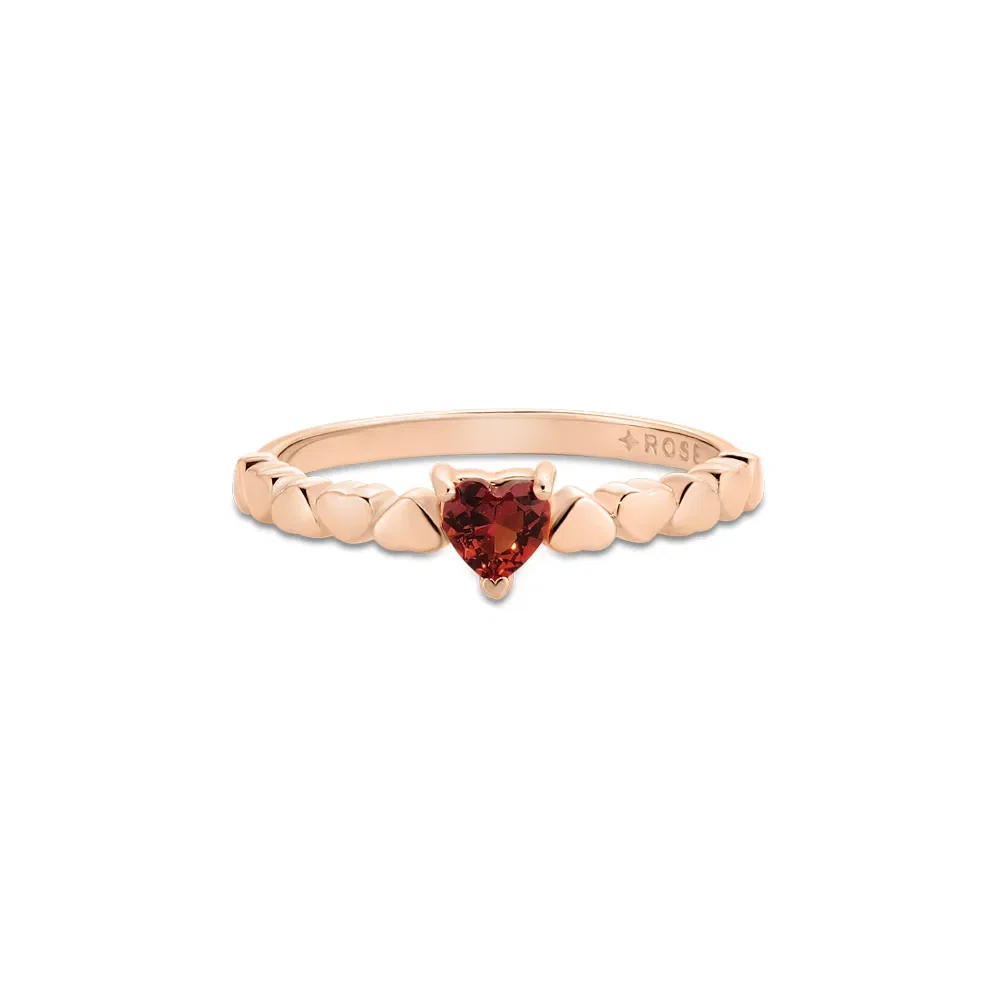 Anel Life Love Corações em Liga Rosé com Banho de Ouro Rosé 18k e Pedra Rosa