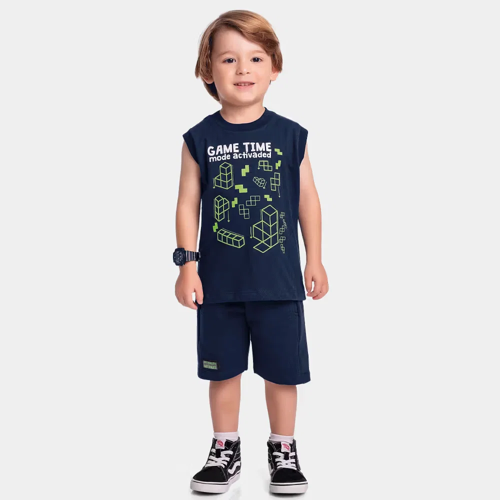 Conjunto regata game time e bermuda em moletinho
