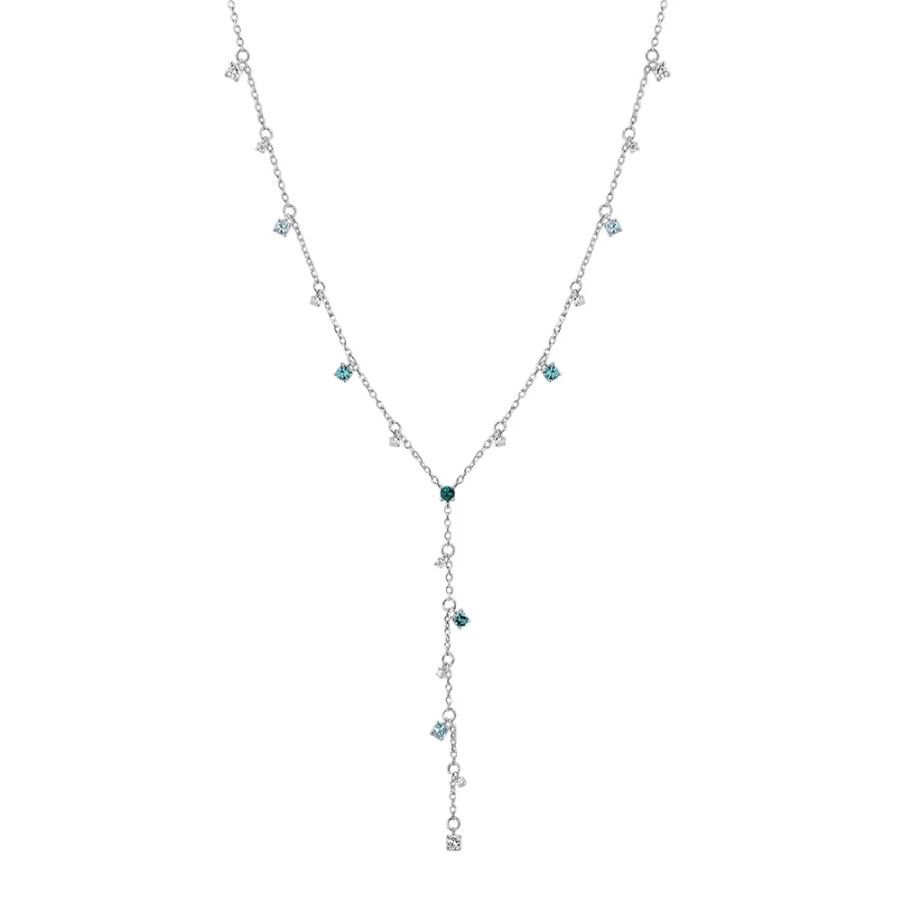 Colar Life Ocean em Prata 925 com Pedras Verdes e Incolores, 45cm