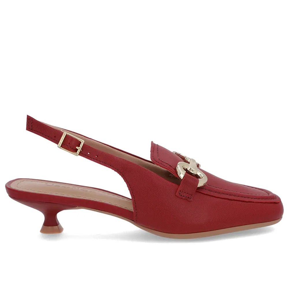 Slingback Vermelho Tira Calcanhar Couro Bridão — imagem 1