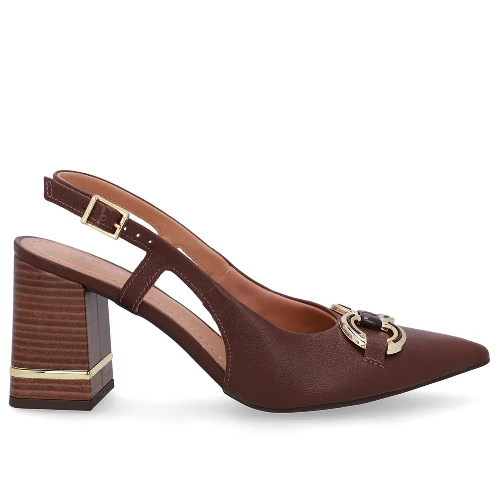 Slingback Marrom Pinhão Detalhe Salto Couro — imagem 1