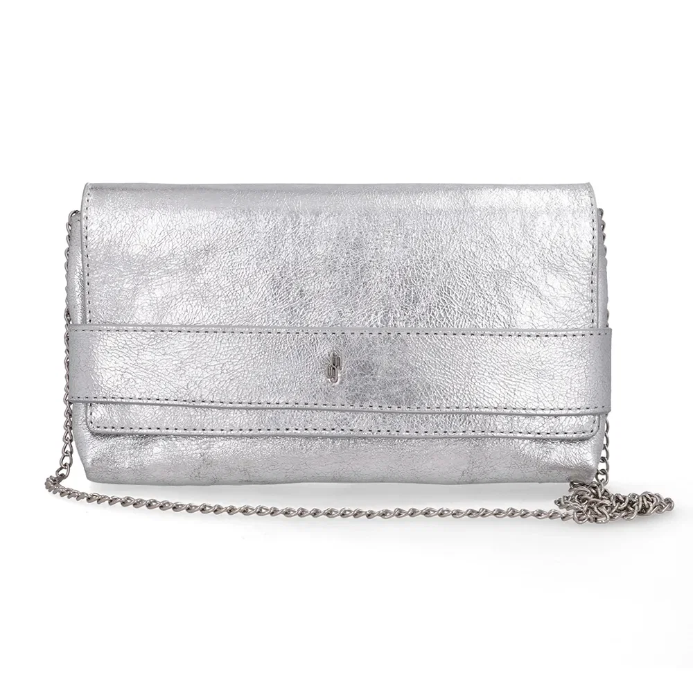 Bolsa Clutch Couro Metalizado Prata — imagem 1