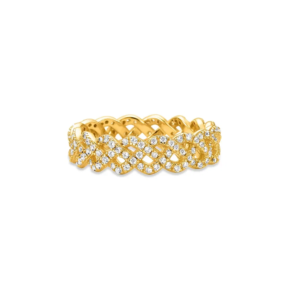 Anel Life Tranças em Prata 925 com Banho de Ouro Amarelo 18k e Pedras Incolores — imagem 1