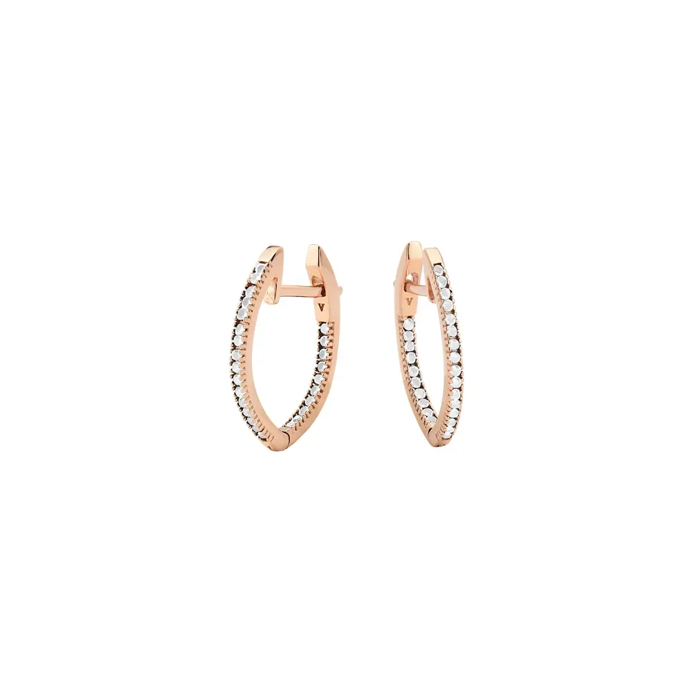 Argola Navete em Ouro Rosé 18k e Topázios Incolores, 18mm — imagem 1