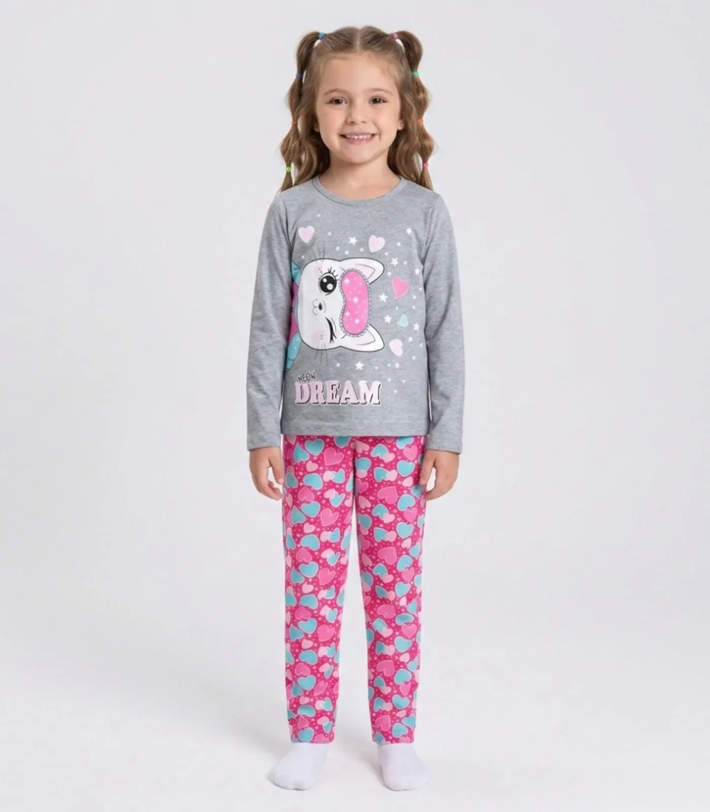 Pijama Menina Manga Longa Meia Malha Kappes Cinza
