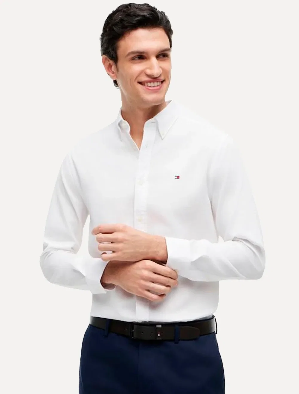 Camisa Tommy Hilfiger Masculina Slim Flex Pop Small Dobby Branca — imagem 1