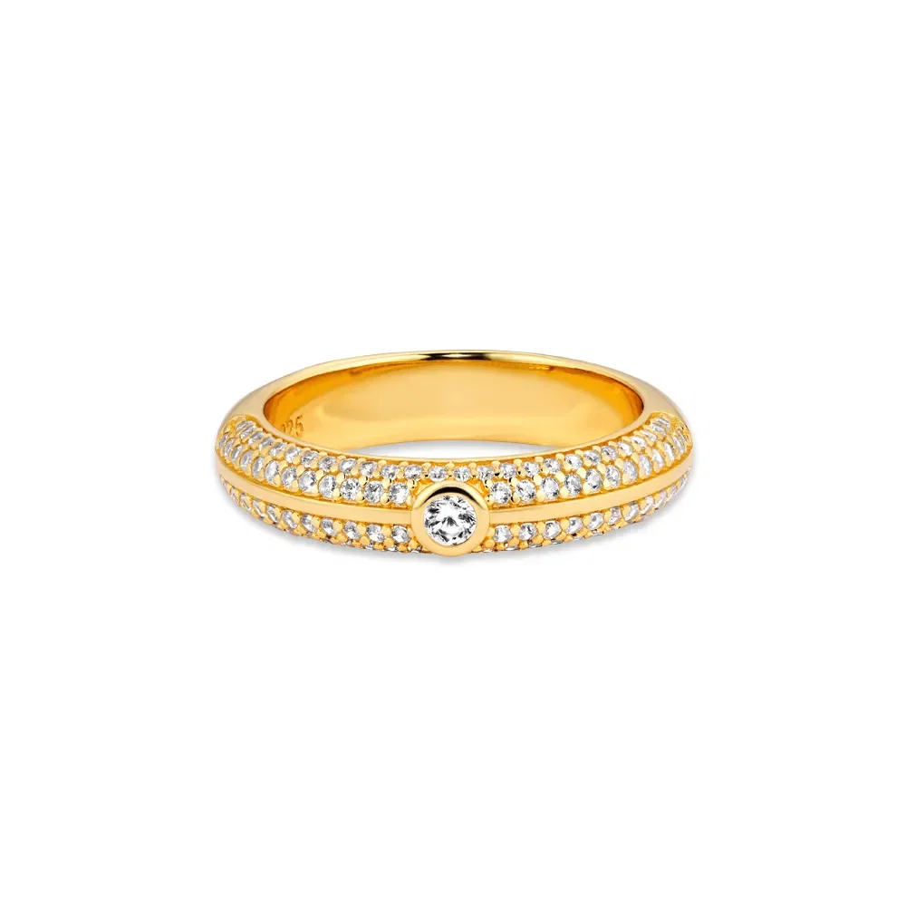 Anel Life Joyful em Prata 925 com Banho de Ouro Amarelo 18k e Pedras Incolores