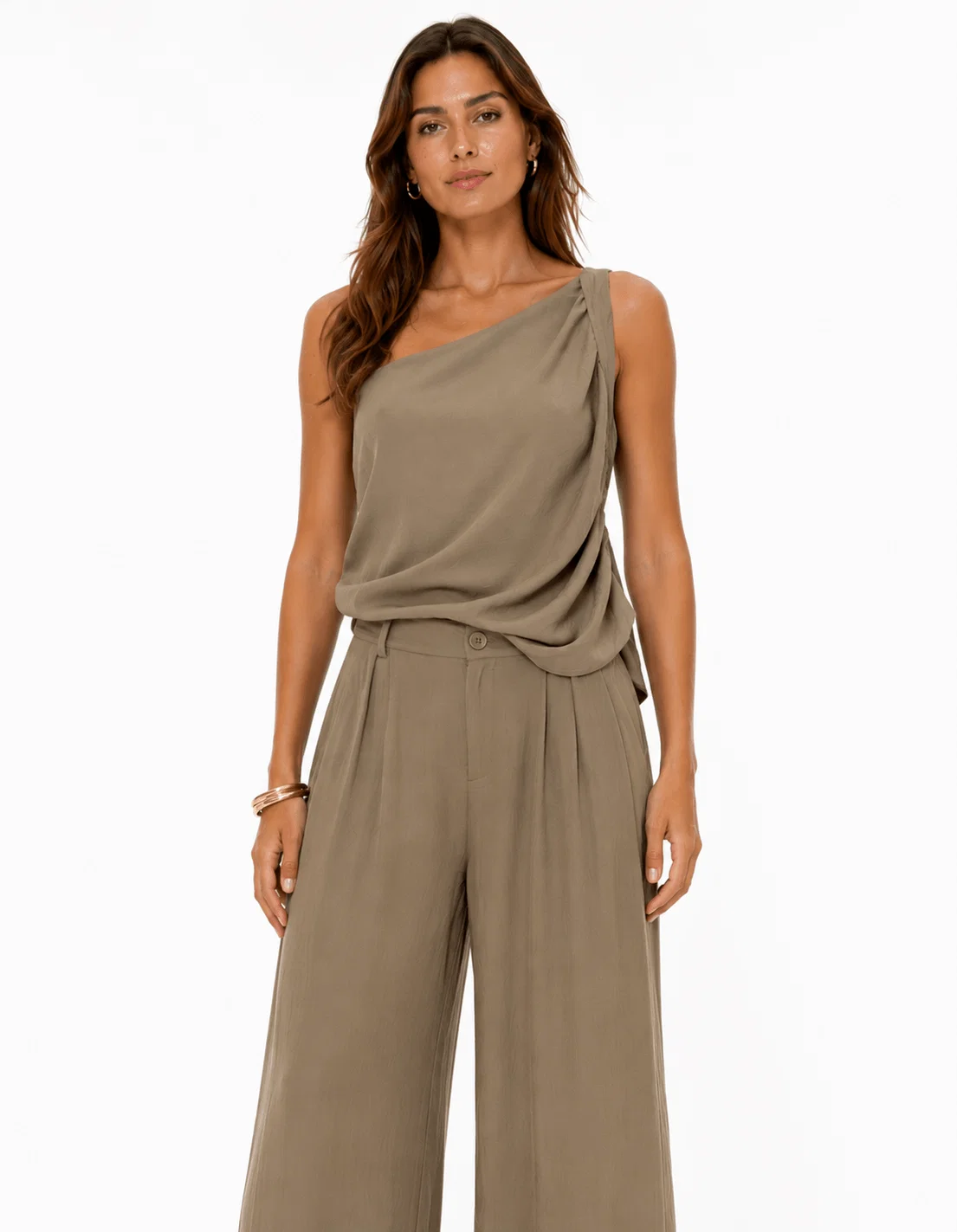 Blusa Assimétrica Fivela Orgânica - Caqui