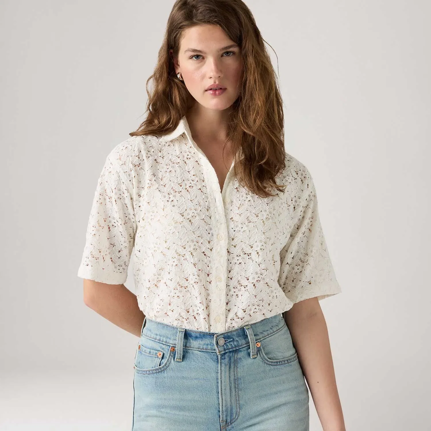 Camisa Levi's® Harlie Lace Branca Manga Curta — imagem 1