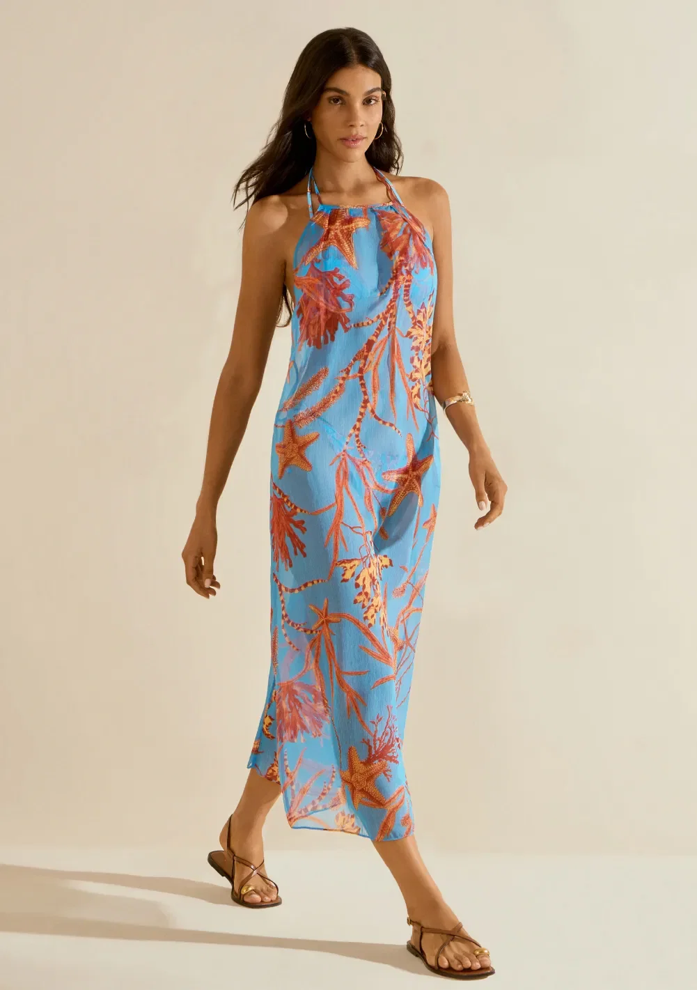 Vestido Morena Rosa Solto Cava Francesa Com Alça Midi Azul