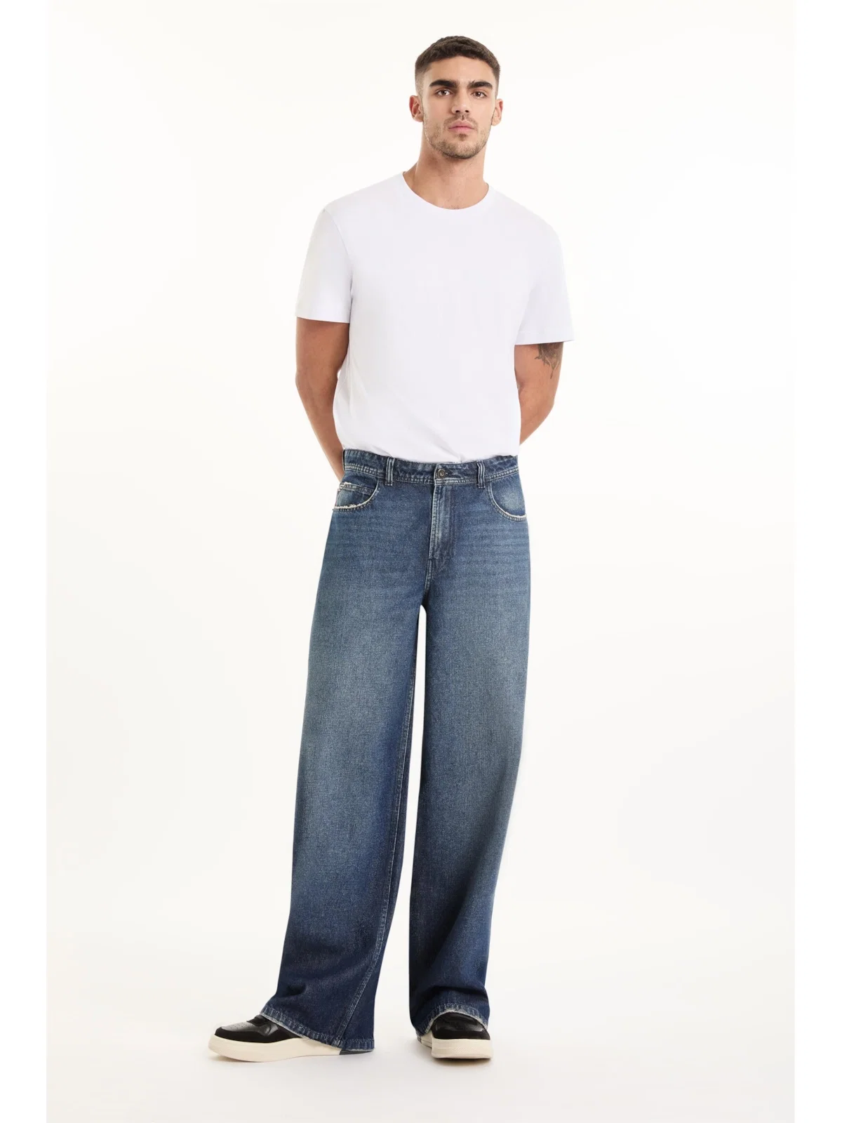 Calça Vintage Denim Wide Leg Lav. Escuro — imagem 1