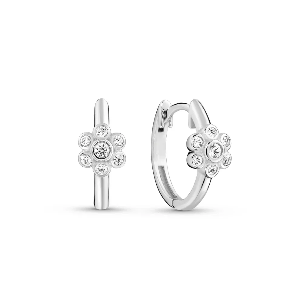 Argola Infantil Candy em Ouro Branco 18k com Safira Incolor, 11,8mm