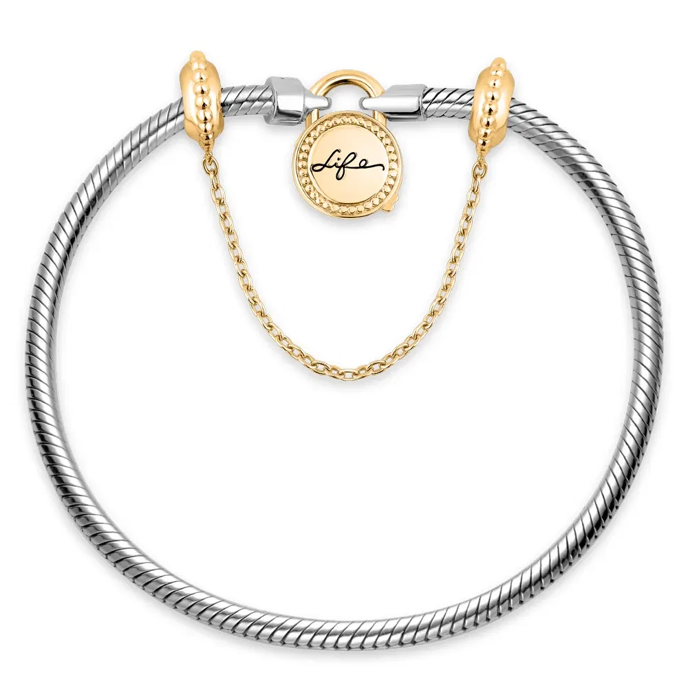 Pulseira Life Cadeado Redondo em Prata 925 com Banho de Ouro Amarelo 18k — imagem 1