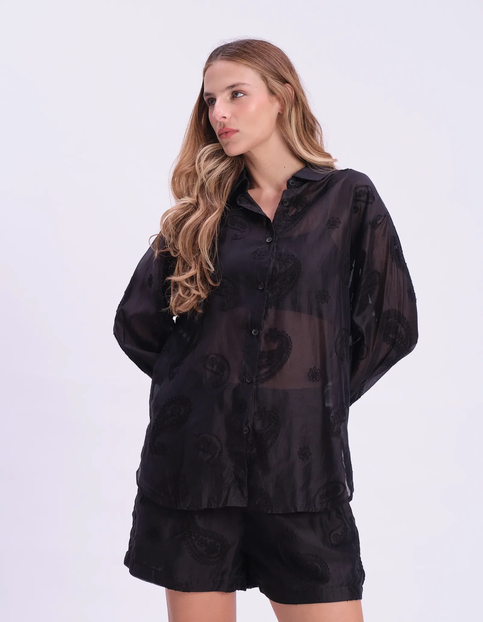 Camisa Manga Longa Liocel Paisley - Preto — imagem 1