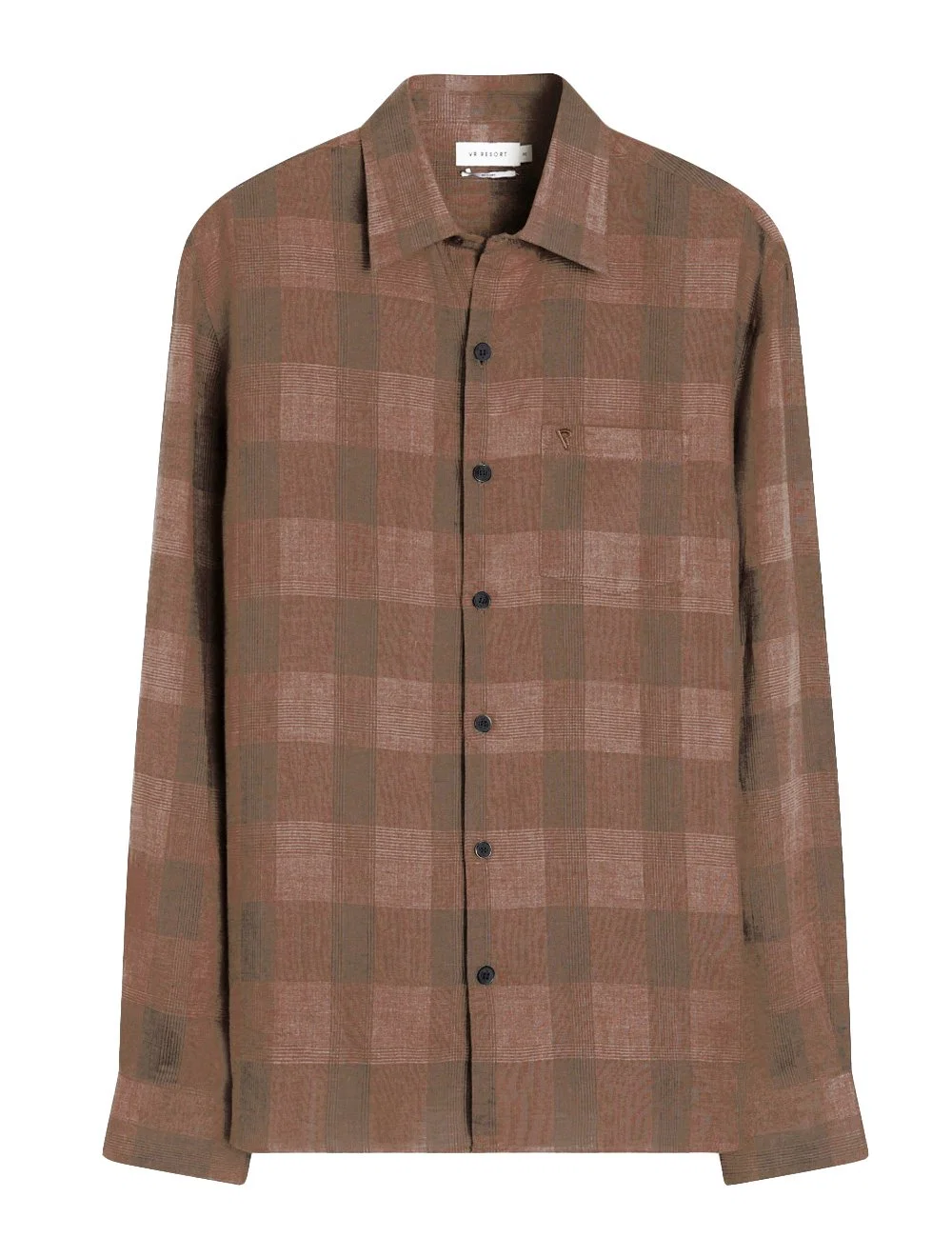 Camisa VR Masculina Linho Blend Clássica Plaid Marrom
