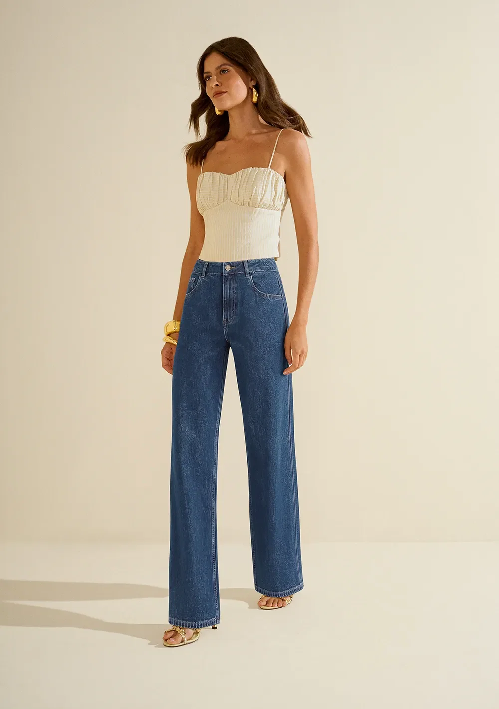 Calça Morena Rosa Reta Alta Azul