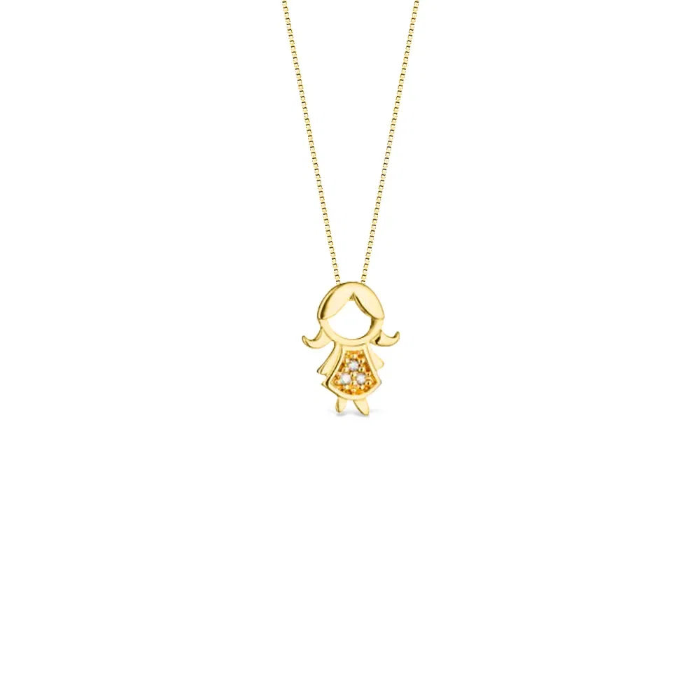 Pingente Menina em Ouro Amarelo 18k com Diamantes, 10mm — imagem 1