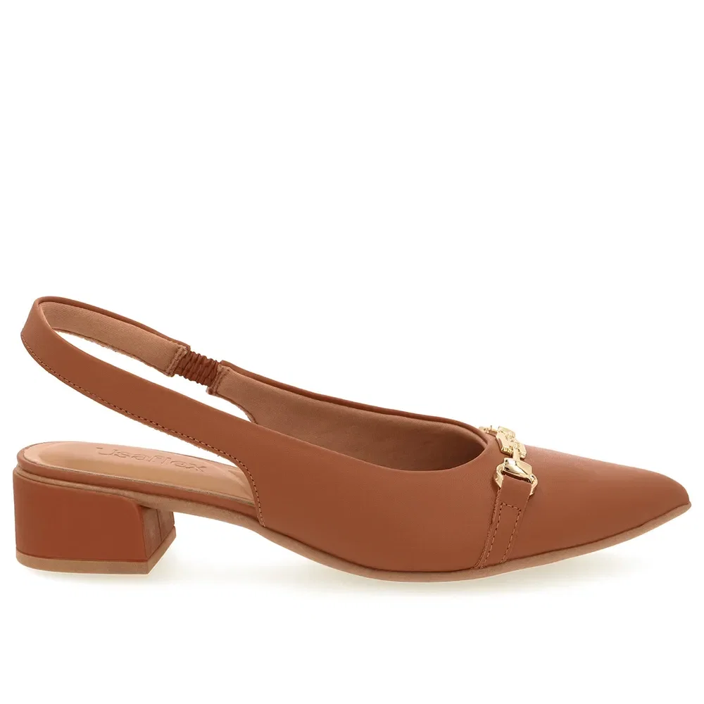 Slingback Marrom Couro Bico Fino Bridão — imagem 1