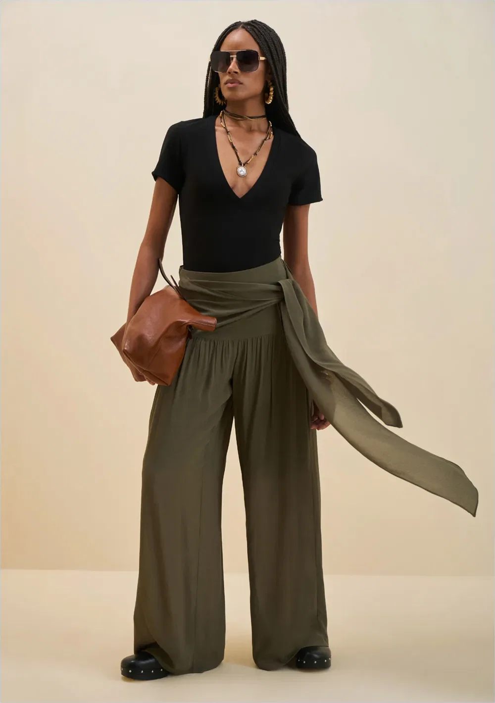 Calça Morena Rosa Pantalona Alta Verde — imagem 1