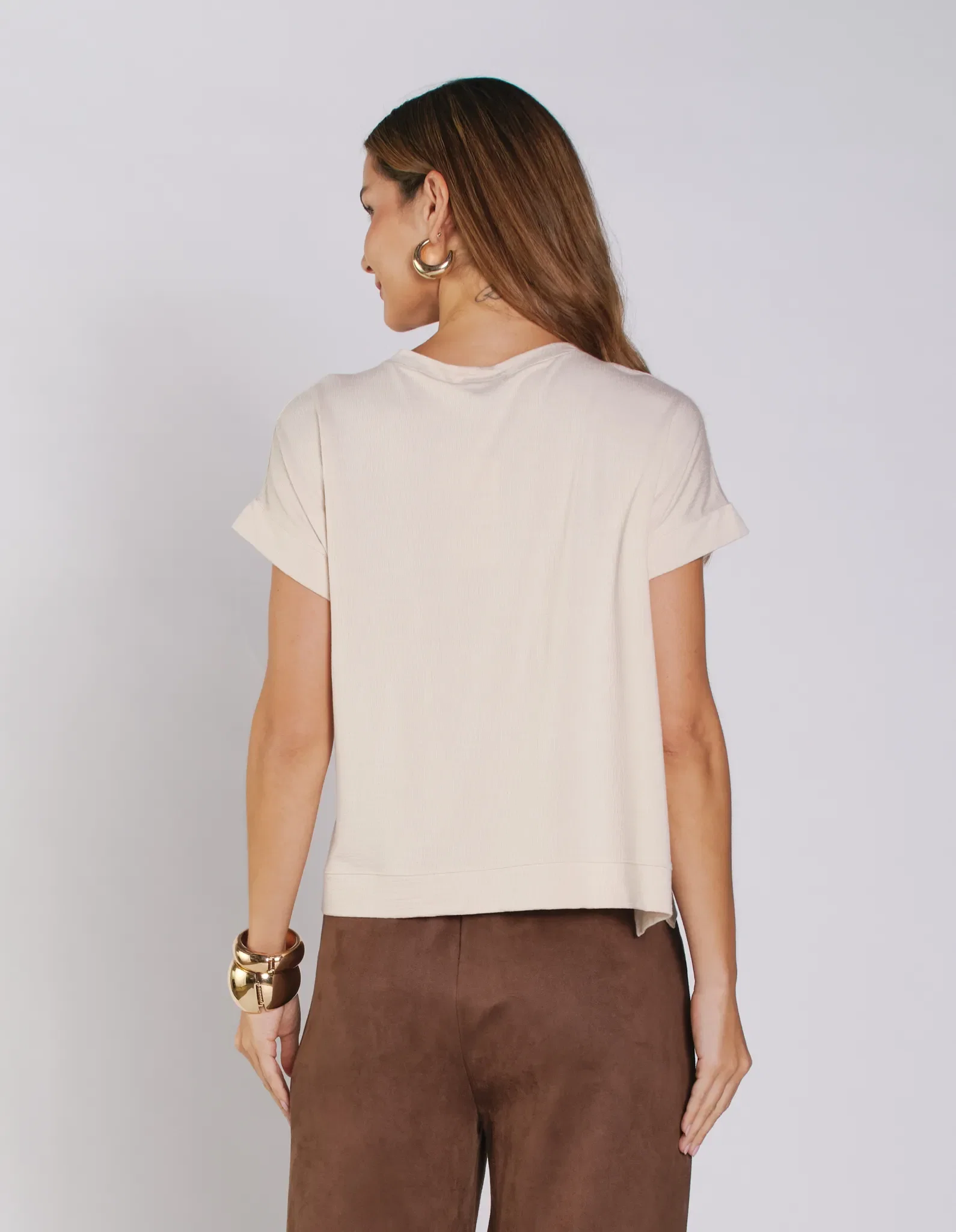 Blusa Ampla Decote Canoa - Areia