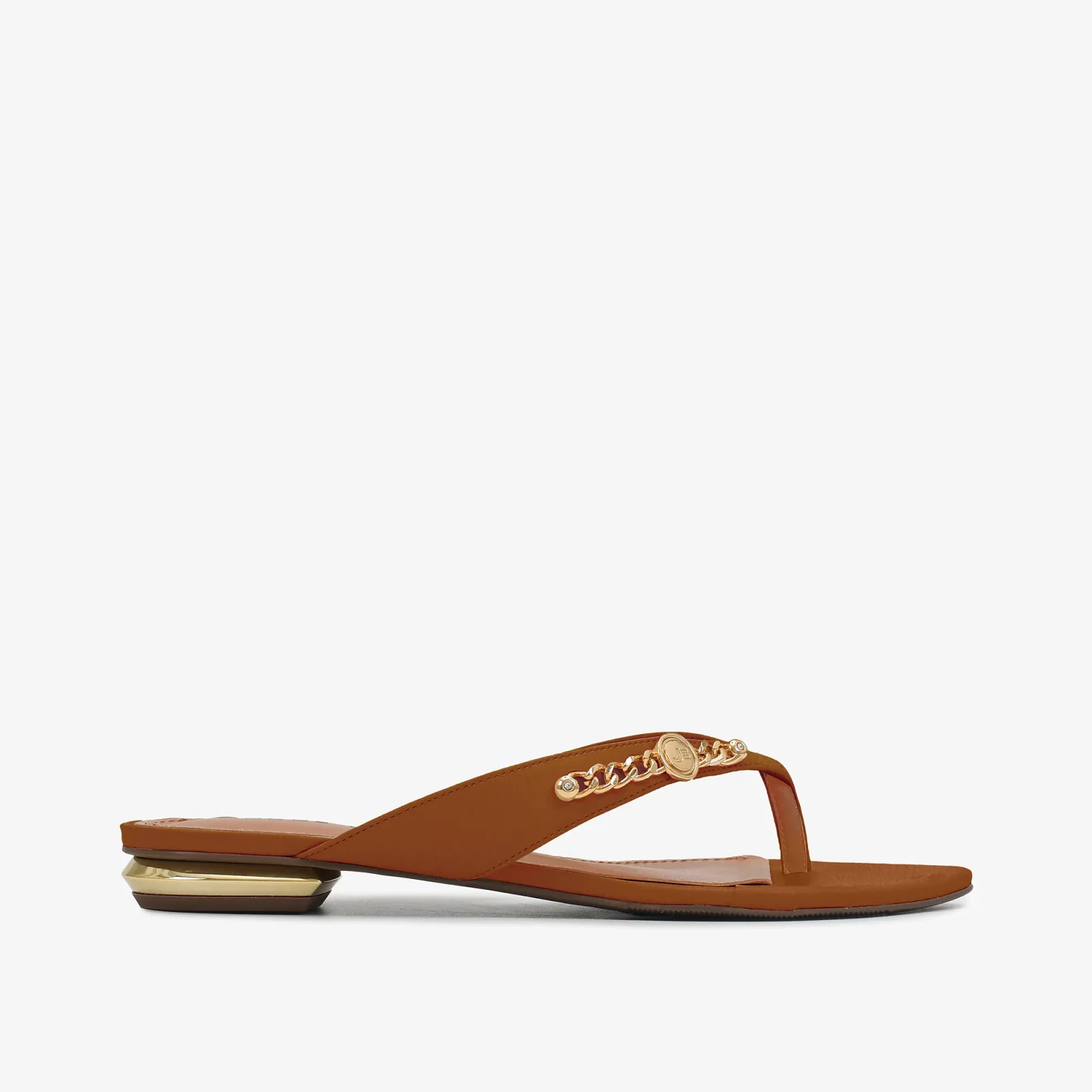 Chinelo Flat Marrom Caramelo Couro