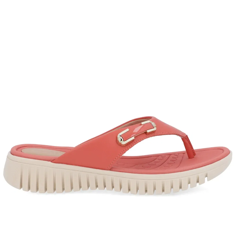 Chinelo Salto Plataforma Couro Laranja Enfeite — imagem 1