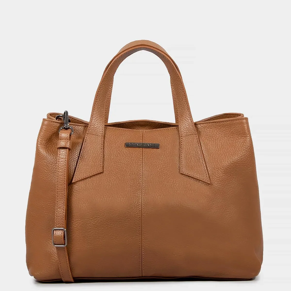 Bolsa Tote Caramelo Couro Alça Geométrica