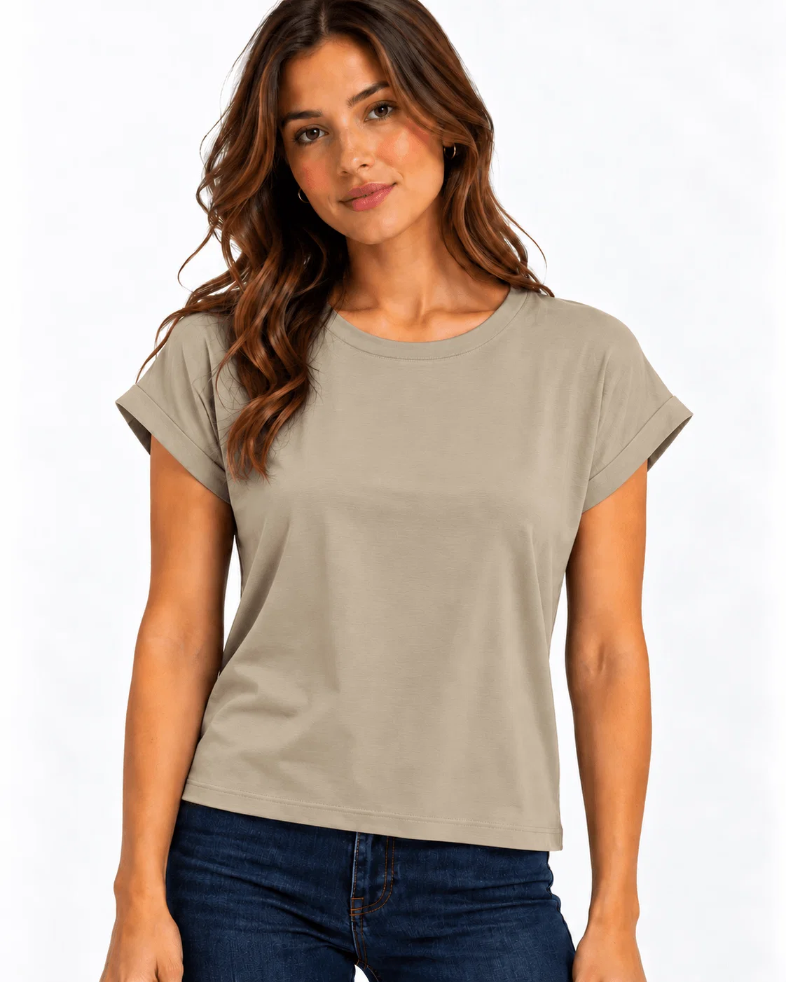 Blusa Manga Curta Decote u - Areia